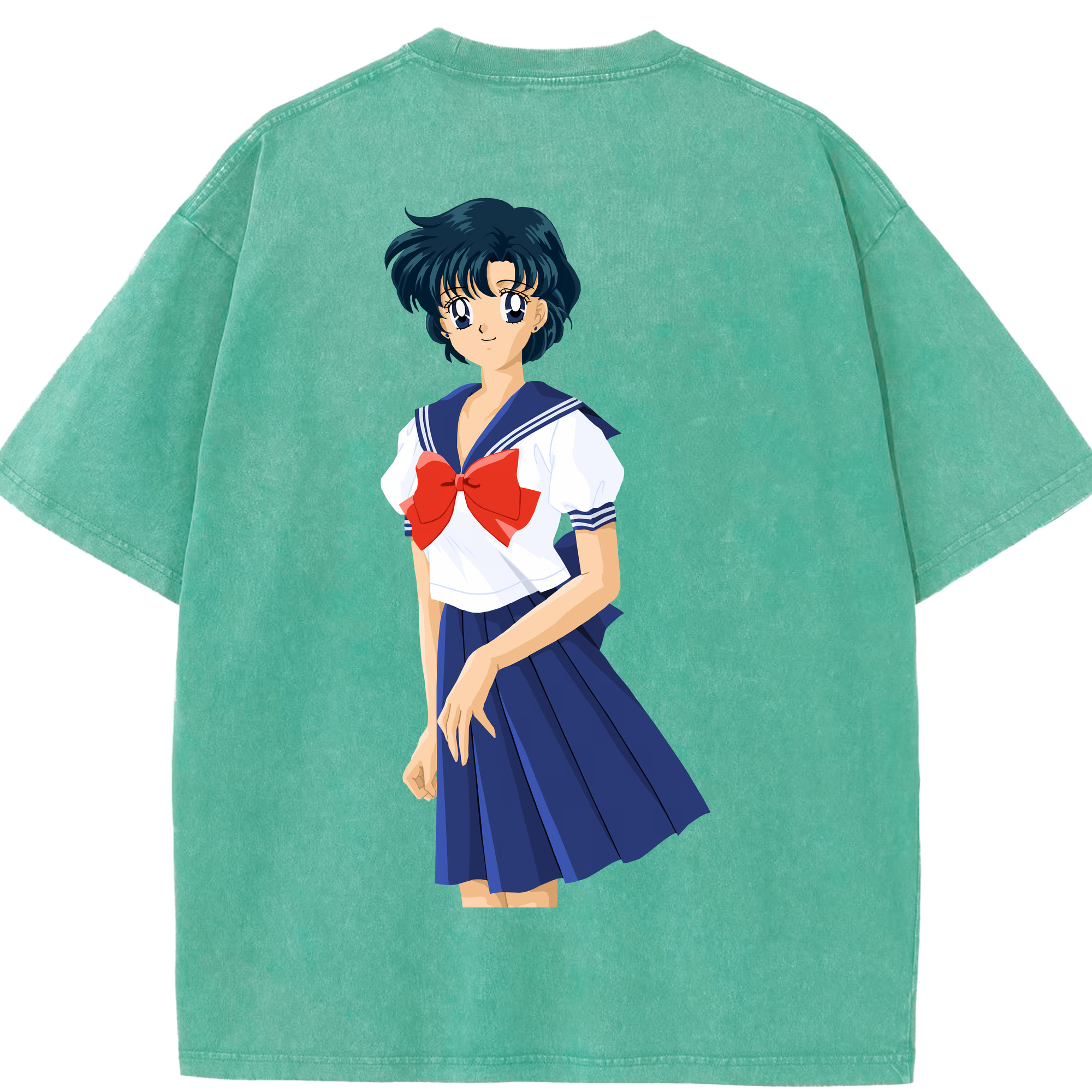 （画像用） 美少女戦士セーラームーン 水野 亜美 みずの あみ Sailor Moon Mizuno Ami 綿100% ヴィンテージ風 半袖Tシャツ（背面プリント）